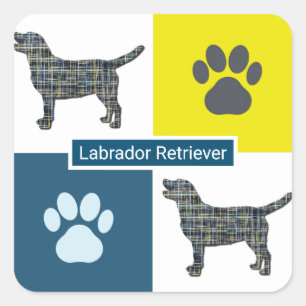 Labrador Retriever Dog & Paw Y&B Grid Square Sticker