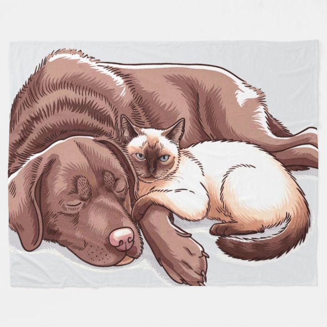 Labrador Retriever Dog Siamese Cat Fleece Blanket (Front (Horizontal))