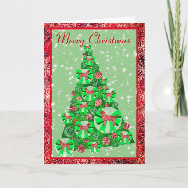 Labrador Retriever Dog Silhouette Christmas Tree Card (Front)