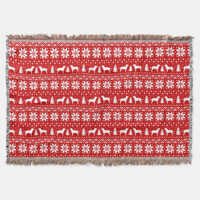 Labrador Retriever Dog Silhouettes Christmas Red Throw Blanket (Front)