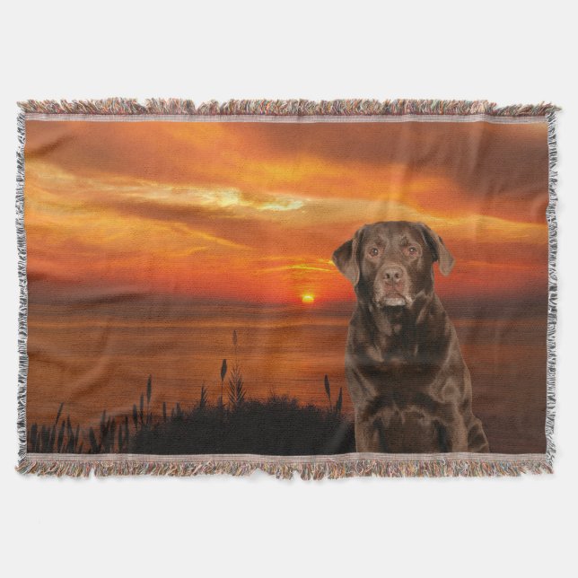Labrador Retriever Dog Sunset Throw Blanket (Front)