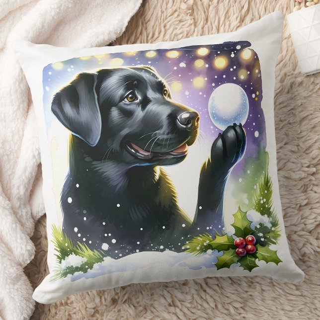 Labrador Retriever Dog Winter Snow Christmas  Cushion (Creator Uploaded)