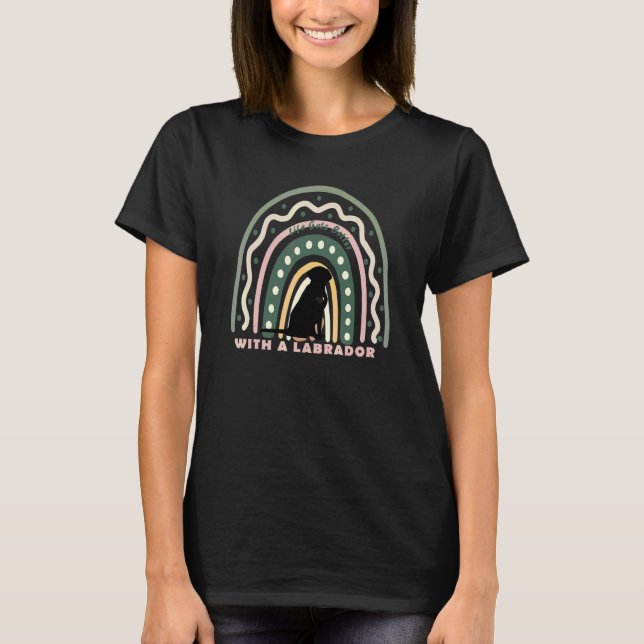 Labrador Retriever Dog With Patterned Rainbow T-Shirt (Front)