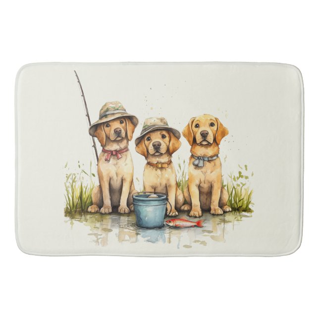 Labrador Retriever Dogs Fishing Bath Mat (Front)