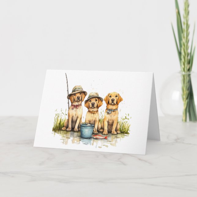 Labrador Retriever Dogs Fishing Card (Front)
