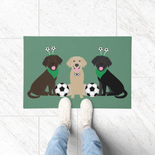 Labrador Retriever Dogs Playing Soccer Doormat