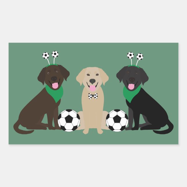 Labrador Retriever Dogs Playing Soccer Rectangular Sticker (Front)