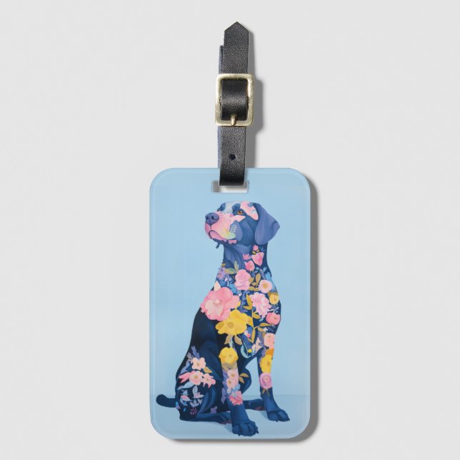 Labrador Retriever Floral Luggage Tag (Front Vertical)