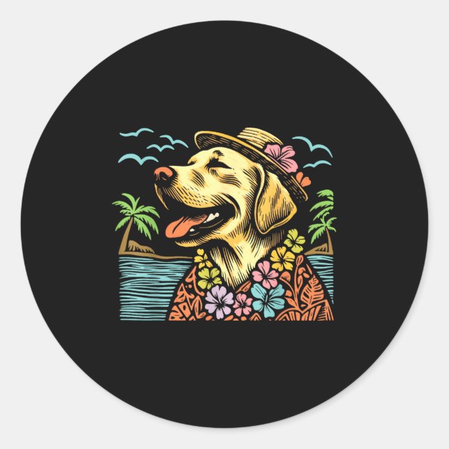 Labrador Retriever Floral Trocal Summer Vibes Hawa Classic Round Sticker (Front)