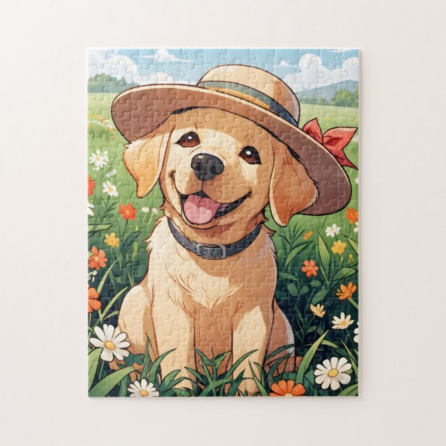 Labrador Retriever flowers field Jigsaw Puzzle (Vertical)