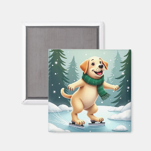 Labrador Retriever Ice Skating Christmas Painting Magnet