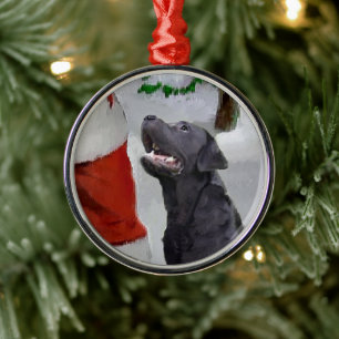 Labrador Retriever Meets Santa Christmas Metal Tree Decoration