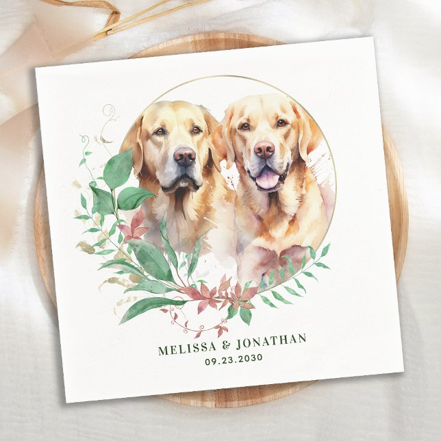 Labrador Retriever Modern Botanical Floral Wedding Napkin (Creator Uploaded)