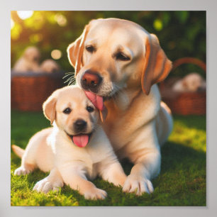 Labrador Retriever mum and her puppy Poster