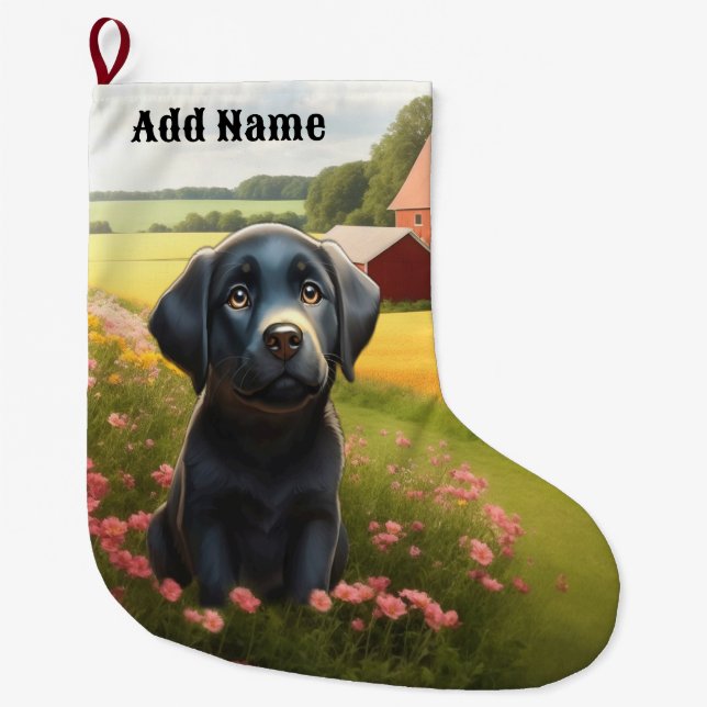 Labrador Retriever on Farm Large Christmas Stocking (Front)