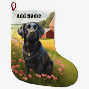 Labrador Retriever on Farm Large Christmas Stocking
