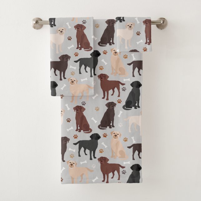 Labrador Retriever Paws and Bones Bath Towel Set (Insitu)