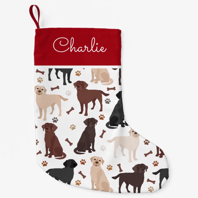 Labrador Retriever Paws and Bones Custom Name Small Christmas Stocking (Front)