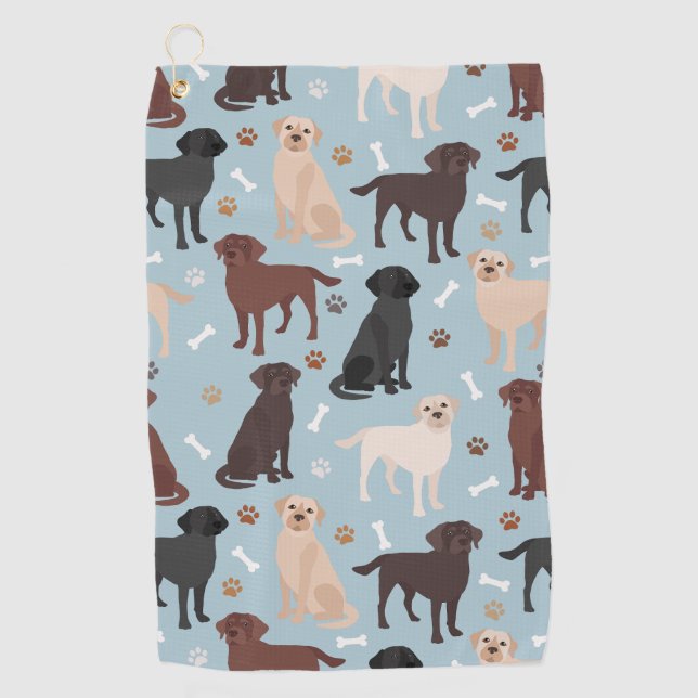 Labrador Retriever Paws and Bones Golf Towel (Front)