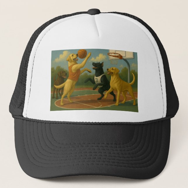 Labrador Retriever playing basketball  Trucker Hat (Front)