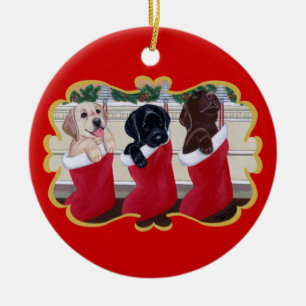 Labrador Retriever Puppies Christmas Ceramic Tree Decoration