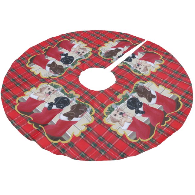 Labrador Retriever Puppies Christmas Painting Brushed Polyester Tree Skirt (Angled)