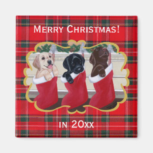 Labrador Retriever Puppies Christmas Painting Magnet