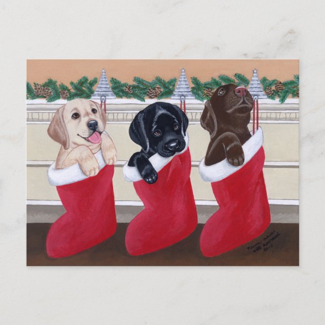 Labrador Retriever Puppies Christmas Post Cards (Front)
