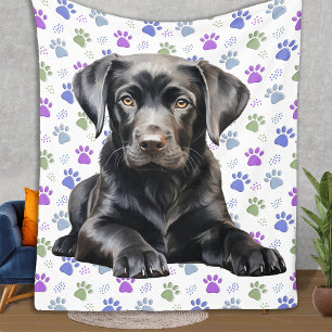 Labrador Retriever Puppy Colourful Paw Prints Dog Fleece Blanket