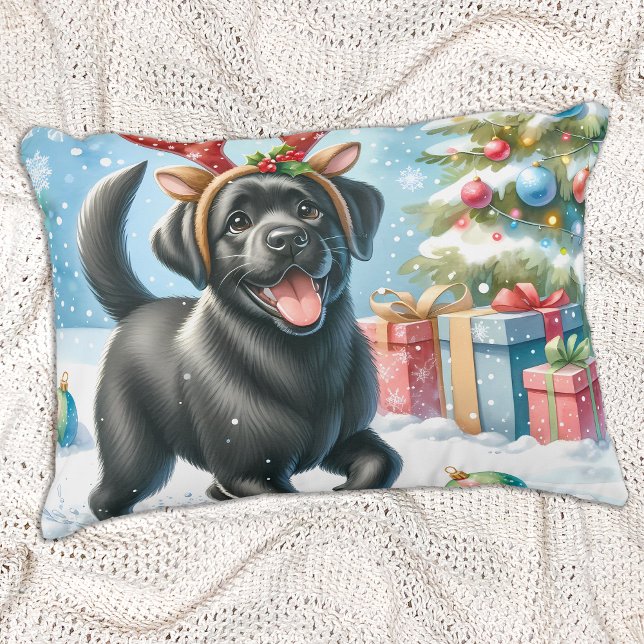 Labrador Retriever Puppy Dog Christmas Scene  Decorative Cushion (Creator Uploaded)