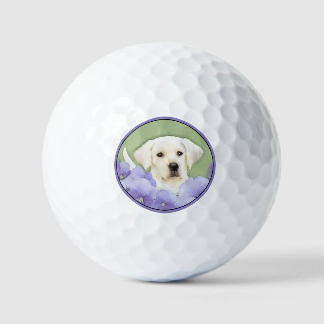 Labrador Retriever Puppy Painting Original Dog Art Golf Balls (Front)