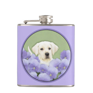 Labrador Retriever Puppy Painting Original Dog Art Hip Flask