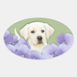 Labrador Retriever Puppy Painting Original Dog Art Oval Sticker