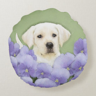 Labrador Retriever Puppy Painting Original Dog Art Round Cushion