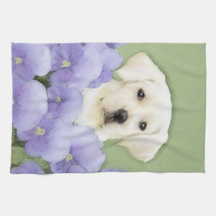 Labrador Retriever Puppy Painting Original Dog Art Tea Towel