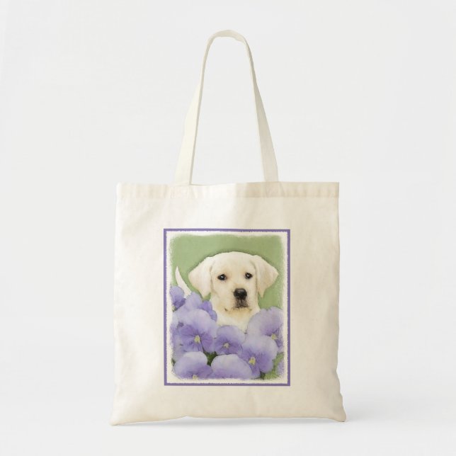 Labrador Retriever Puppy Painting Original Dog Art Tote Bag (Front)