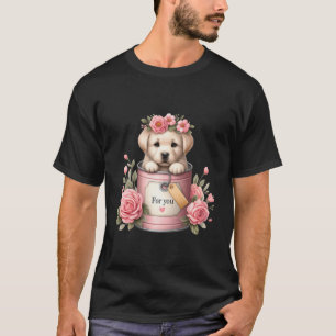 Labrador Retriever Puppy Pink Flower Bucket Yellow T-Shirt