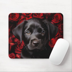 Labrador retriever puppy with roses mouse pad