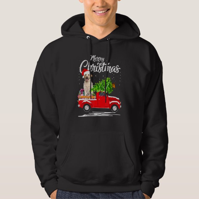 Labrador Retriever Ride Red Truck Christmas Pajama Hoodie (Front)