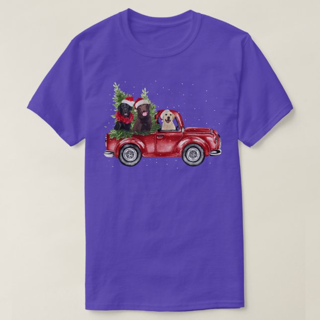 Labrador Retriever Riding Red Truck Xmas Merry Chr T-Shirt (Design Front)