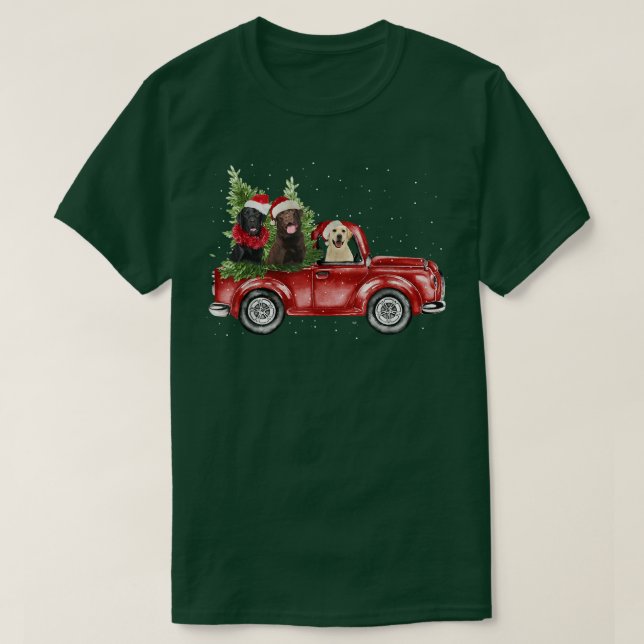 Labrador Retriever Riding Red Truck Xmas Merry Chr T-Shirt (Design Front)