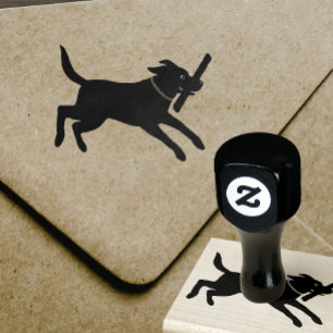 Labrador Retriever Running with Stick Rubber Stamp