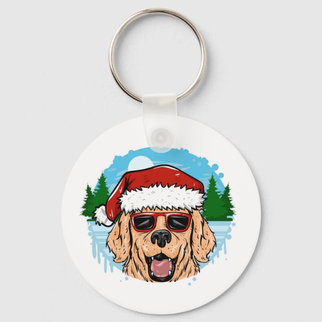 Labrador Retriever santa claus hat illustration Key Ring (Front)