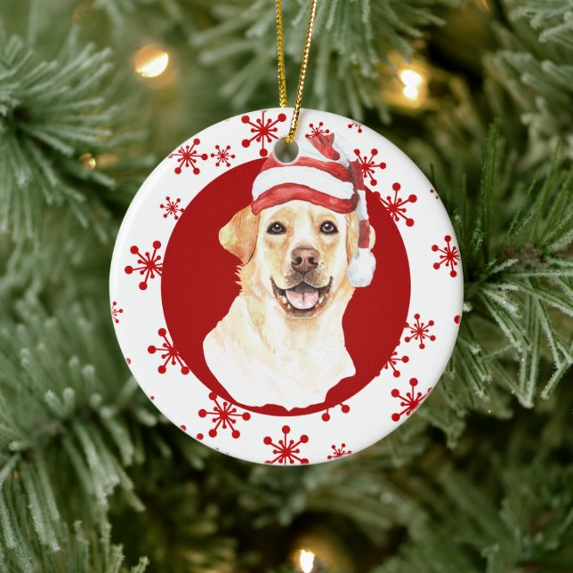 Labrador Retriever Santa Hat Red Snowflake Ceramic Tree Decoration (Tree)