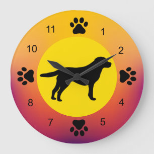 Labrador Retriever Silhouette Sunset Colors Large Clock