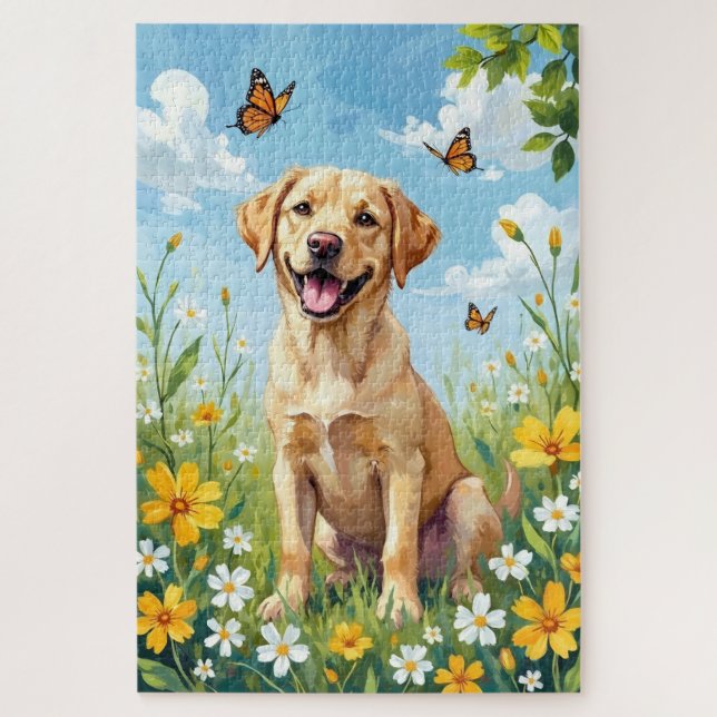Labrador Retriever Spring Flowers Cute Dog Jigsaw Puzzle (Vertical)
