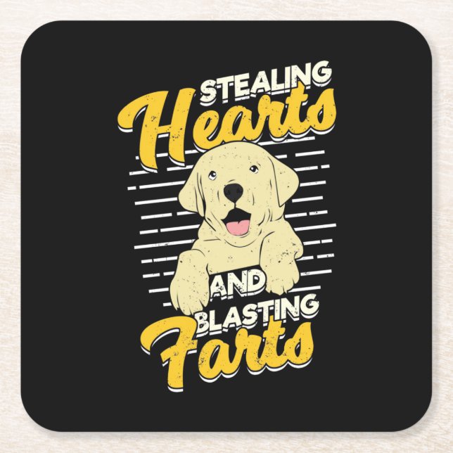 Labrador Retriever Stealing Hearts Square Paper Coaster (Front)