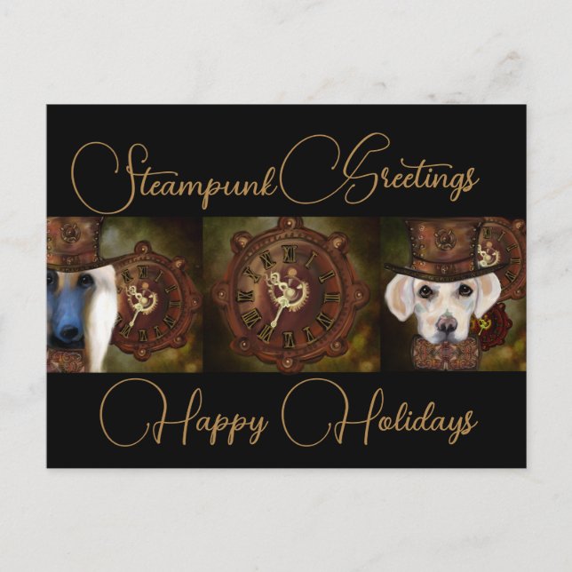 Labrador Retriever  Steampunk  Holiday Postcard (Front)
