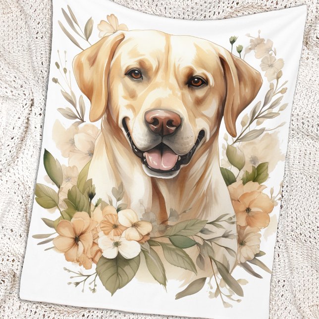 Labrador Retriever Vintage Floral Dog Lover Fleece Blanket (Creator Uploaded)