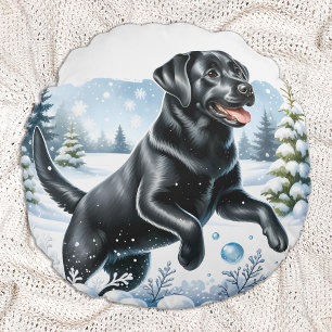 Labrador Retriever Winter Holiday Dog Christmas  Round Cushion